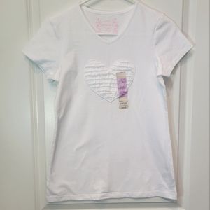 Girl white top blouse ruffled applique heart size 18 cotton ARIZONA